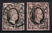 1851-55 Saxony, German States, Germany (Mi. 4 II a - 4 II b, Used, CV $150)