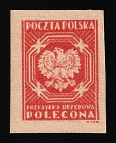 1945 (10zl) Republic of Poland, Official Stamp (Fi. U22 I xP3, Proof, Signed)