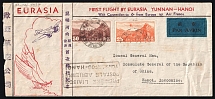 1937 China, First Flight by Eurasia Yunnan - Hanoi Airmail cover