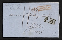 1865 Cover from Moscow to Lille, France (Private embossing)