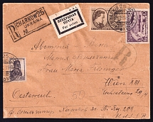 1935 (21 Feb) USSR Russia Registered Airmail cover from Kharkiv to Vienna, paying 60k