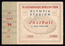1936 XI Olympiad in Berlin, Entrance Ticket to Football, Nazi Germany