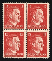 1944 12pf American Propaganda Forgery of Hitler Issue, Anti-German Propaganda, Block of Four (Mi. 16, CV $430, MNH)