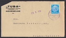 1938 (28 Oct) Cover front with provisional round postmark without date from HOHENELBE (Vrchlabi) addressed to PRAGUE. Occupation of Sudetenland, Germany