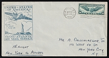 1939 USA, First Flight Trans-Atlantic, Airmail cover, New York - Azores - New York, franked by Mi. 450