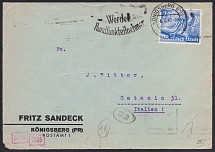 1940 (6 Jun) Third Reich, Germany, Censored Cover from Königsberg to Catania (Italy) franked with Mi. 742