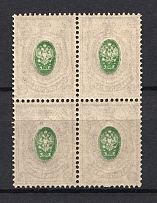 1908 35k Russian Empire (OFFSET of Center, Print Error, Block of Four, CV$200, MNH/MVLH)