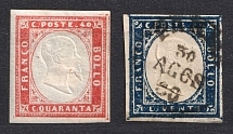 1855-63 Sardinia, Italy (MH/Canceled, CV $60)