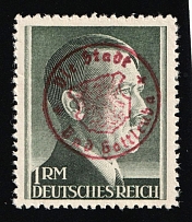 1945 BAD GOTTLEUBA Local Issue 1RM, Germany, Overprint on Hitler's head (PROOF of Mi. 20, Red Overprint, Signed, MNH)