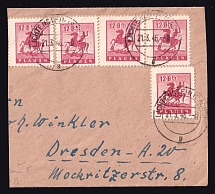 1946 (21 Mar) Plauen, Part of Cover to Dresden franked with 12+8 pf, Germany Local Post (Mi. 5 y, Lichtenstein (Sachsen) Postmark, CV $200)
