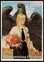 1937 Reich party rally of the NSDAP in Nuremberg, Eagle and BdM Girl with Bouquet, RARE card