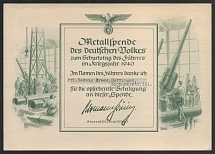 1940 Germany Third Reich, Gratitude for Scrap Metal Donation