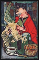 1914-18 'The farmer and golden eggs' WWI European Caricature Propaganda Postcard, Europe