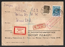 1929 (27 June) Soviet Union, USSR, Russia, Airmail Registered Commercial Cover from Moscow to London franked with 8k Gold Definitive Issue and 50k