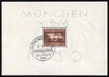 1936 Third Reich, Germany, Souvenir Sheet (Mi. Bl. 4 X, Special Cancellation MUNICH-RIEM)