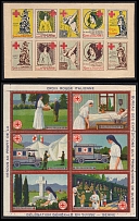 Red Cross, Monza, Italy, Stock of Cinderellas, Non-Postal Stamps, Labels, Advertising, Charity, Propaganda, Blocks