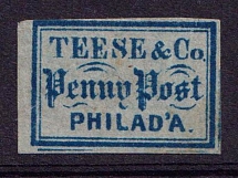 1852 TEESE & Co. Philada, United States Locals & Carriers (Sc. #137L1, Genuine)