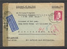1944 Third Reich Prisoner of War censorship airmail cover Glauchau - New-York