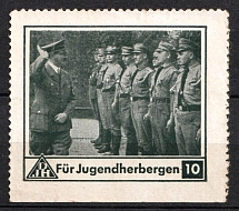 For Youth Hostels, Hitler, Third Reich, Nazi Germany Propaganda, Donation stamp