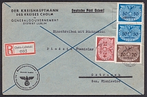 1941 General Government, Germany Registered Cover, Chelm - Ostrowek (Mi. 5 - 10, CV $100)