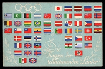 1936 'Olympiad. The flags of participating countries', Propaganda Postcard, Third Reich Nazi Germany