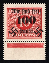 1938 100h on 10h Occupation of Rumburg, Sudetenland, Germany (Mi. 37, Margin, Red Control Strip, Signed, CV $110, MNH)