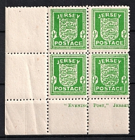 1941-42 1/2p Jersey, German Occupation, Germany, Block of Four (White Dot on 'GE', Sheet Inscription, Corner Margins, Mi. 1 x I, CV $200)