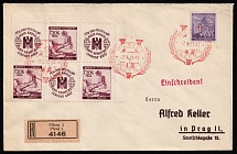 1941 (7 Oct) Bohemia and Moravia, Germany, Registered Cover from Plzen to Prague franked with coupons 1.20k, 60h (Mi. 65, W Zd 14, W Zd 15, CV $110)