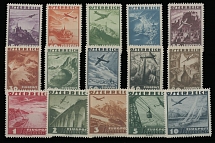 Worldwide Air Post Stamps and Postal History - Austria - 1935, Airplanes over Landscapes, 5g-10s, complete set of 15, full OG, NH, VF, C.v. $150, ANK #598- 612, €240, Scott #C32-46…