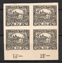 1919-20 Czechoslovakia `20` Block of Four (Probe, Proof)