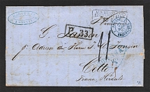 1863 Cover from Odessa to Cette, France (Dobin 1.15 - R3, Dobin 8.01 - R4)
