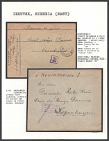 1916 Unfranked commercial Covers from Achinsk, Siberia to Danish Red Cross in Copenhagen, Denmark. IRKUTSK Censorship: violet triangle (35 x 15 mm) reading in 3 lines