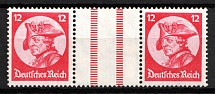 1933 12pf Third Reich, Germany, Gutter Pair, Zusammendrucke (Mi. WZ 10, CV $60, MNH)