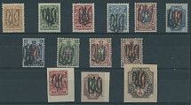 Ukraine - Trident Overprints - Podilia - 1918, black overprint (type 52) on perforated 1k-70k and imperforate 3k, 50k and 1r, full OG, mainly LH, VF, all valuable stamps with experts' hs, the stamp of 20k/14k is priced with ''-'' …