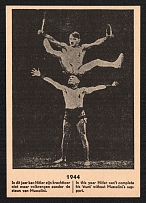 1944 Hitler and Mussolini Acrobats, Mint Holland Postcard, Anti-Germany Propaganda