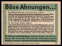 1942 NSDAP Nazi Rare Propaganda, 'Bad Forebodings...!', Slogan of The Week, Germany