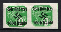 1938 100h on 9h Occupation of Rumburg Sudetenland, Germany, Pair (Mi. 30, Signed)
