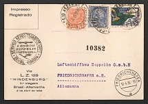 1936 (7 Apr) Brazil, Hindenburg airship airmail cover from Buenos Aires to Friedrichshafen, 1st flight to South America 'Rio de Janeiro - Frankfurt' (Sieger 404, CV $45)