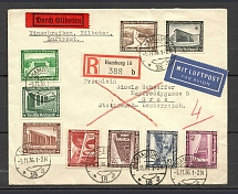 1936 Third Reich registered airmail express cover to Graz via Vein with full set Modern buildings