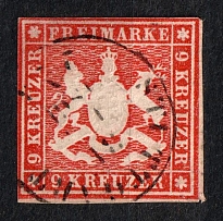 1859 9k Wurttemberg, German States, Germany (Mi. 14 a, Sc. 17, Canceled, CV $130)