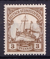 1906-19 3pf South West Africa, German Colonies, Kaiser’s Yacht, Germany (Mi. 24, MNH)