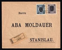 1919 (29 May) Ukraine, Registered 'Aba Moldauer' locally addressed cover with Registry label 'Stanislau 1 Ex offo', franked with 30h, 60h Stanislav, West Ukrainian People's Republic