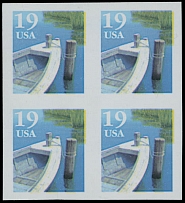 United States - Modern Errors and Varieties - 1991, Fishing Boat 19c multi, coil stamp of type I, imperforate block of four from a printer's waste, full OG, NH, VF, Est. $200-$250, Scott #2529 imp…