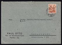 1948 (1 Jul) District 27 Leipzig Main Post Office, Hartha Emergency Issue, Soviet Russian Zone of Occupation, Germany, Business Cover