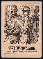 1937 'SA Competitions Berlin Olympia Stadium', Propaganda Postcard, Third Reich Nazi Germany