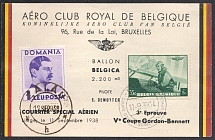1938 (11 Sep) Belgium, Balloon Post, Souvenir Card franked 1l , 35c