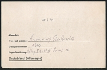 1941 (28 Jul) WWII German Prisoners of War POW Camp in Poland, Document on Parcel Post (Oflag X A)