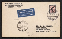 1930 (4 Aug) Germany, Graf Zeppelin airship airmail postcard from Friedrichshafen to New York (United States), Flight to Darmstadt 'Friedrichshafen - Darmstadt' (Sieger 76 B, CV $90)