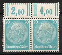1933 20pf Third Reich, Germany, Pare (Mi. 489 WOR, Margins, Plate Numbers, CV $420, MNH)