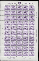 Worldwide Air Post Stamps and Postal History - Liechtenstein - 1939, Birds, 10rp-2fr, complete set of seven in sheets of 50 (5x10), full OG with just a few occasional yellowish spots (2-3 stamps affected in 4 of 7 sheets), NH, …